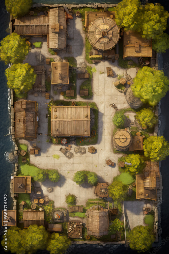 DnD Map Wood Elf Village Aerial Perspective Stock Illustration Adobe