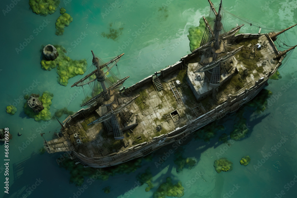 DnD Map Pirate Shipwreck from Above
