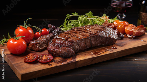 grilled meat with vegetables, steak