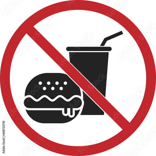 Isolated illustration of do not bring food and drink inside, no food allowed round sing white circle red crossed out
