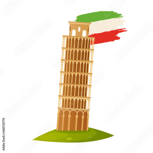 The Leaning Tower of Pisa, Italy, world famous italian tourist attraction symbol