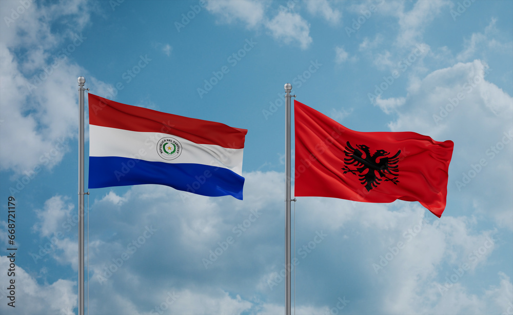 Paraguay and Albania national flags, country relationship concept Paraguay and Albania national flags, country relationship concept