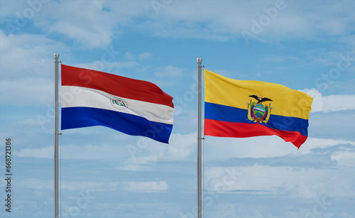 Ecuador and Paraguay flags, country relationship concept