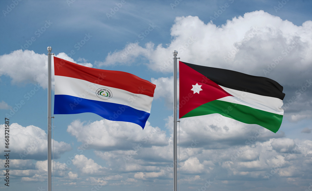 Jordan and Paraguay flags, country relationship concept Jordan and Paraguay flags, country relationship concept