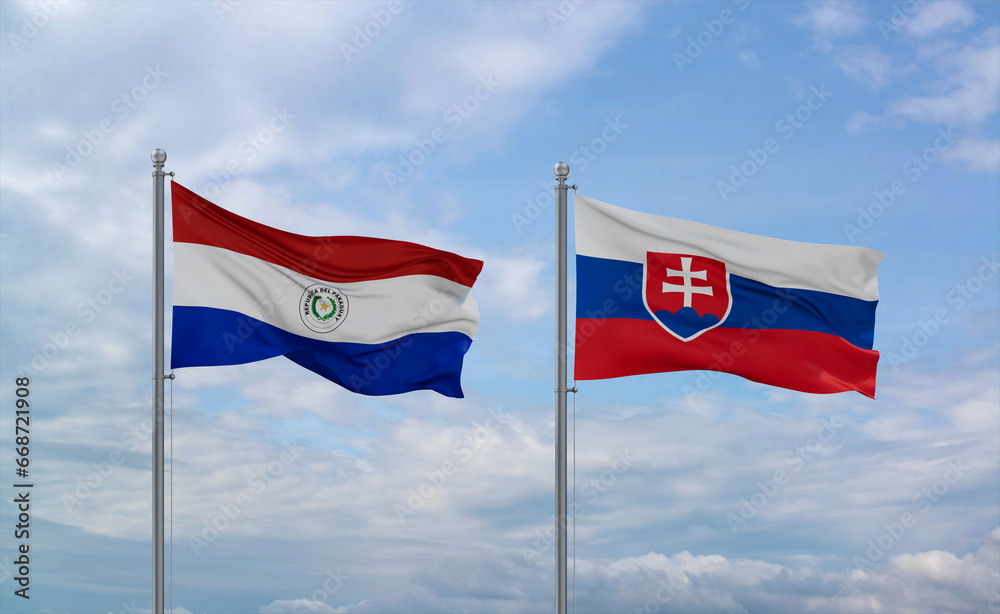 Slovakia and Paraguay flags, country relationship concept Slovakia and Paraguay flags, country relationship concept