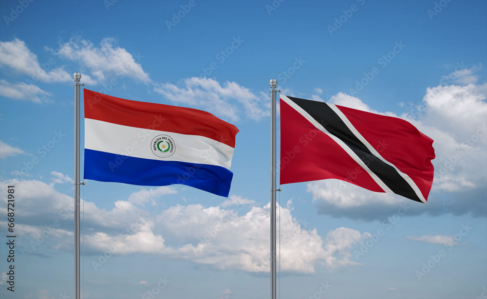 Trinidad and Tobago and Paraguay flags, country relationship concept Trinidad and Tobago and Paraguay flags, country relationship concept