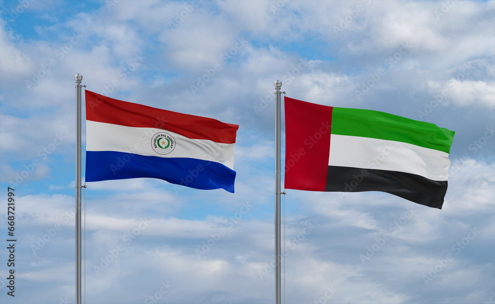 UAE and Paraguay flags, country relationship concept UAE and Paraguay flags, country relationship concept
