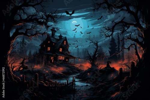 Moon house night horror dark halloween
