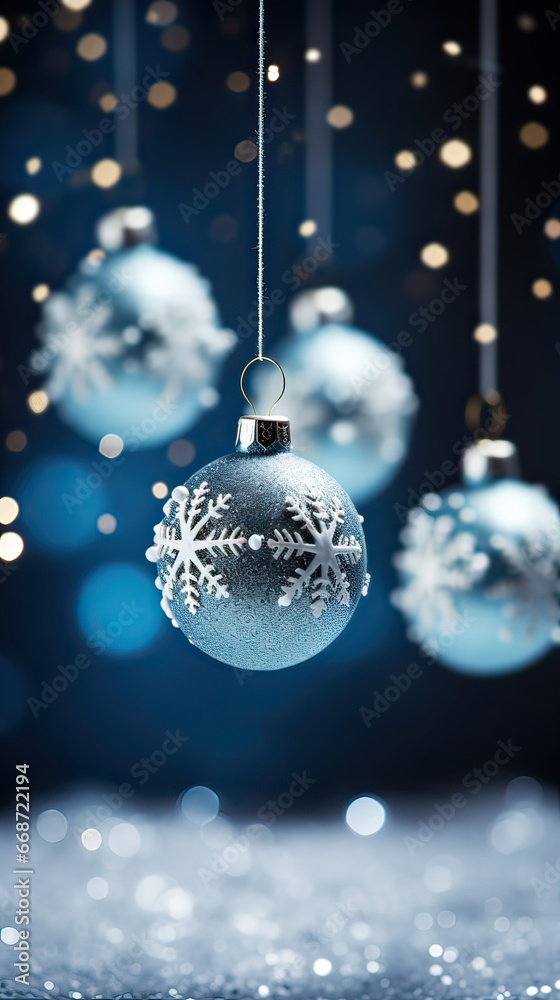 Blue Christmas balls, bokeh background. Generative AI. Blue Christmas balls, bokeh background. Generative AI.