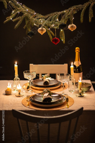 winter holidays, dinner party and celebration concept - scandinavian christma...