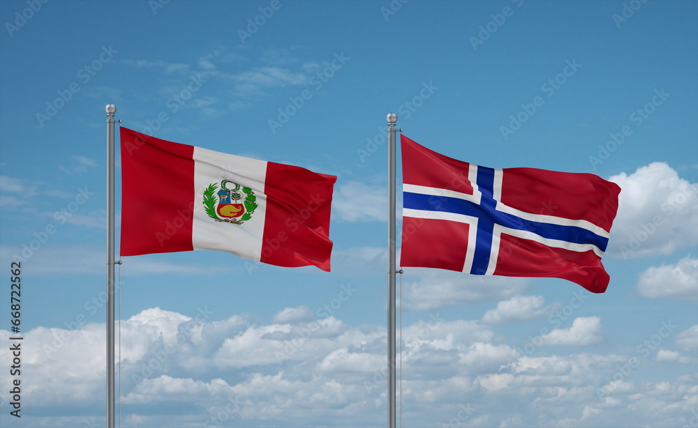 Norway and Peru flags, country relationship concept Norway and Peru flags, country relationship concept