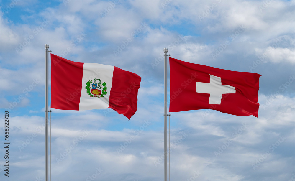 Switzerland and Peru flags, country relationship concept