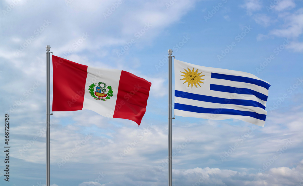 Uruguay and Peru flags, country relationship concept Uruguay and Peru flags, country relationship concept