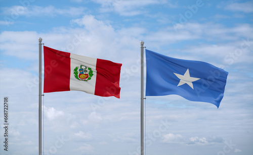 Somalia and Peru flags, country relationship concept