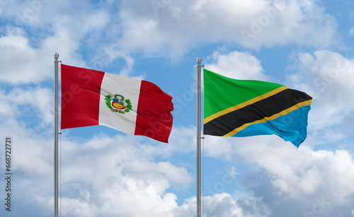 Tanzania and Peru flags, country relationship concept