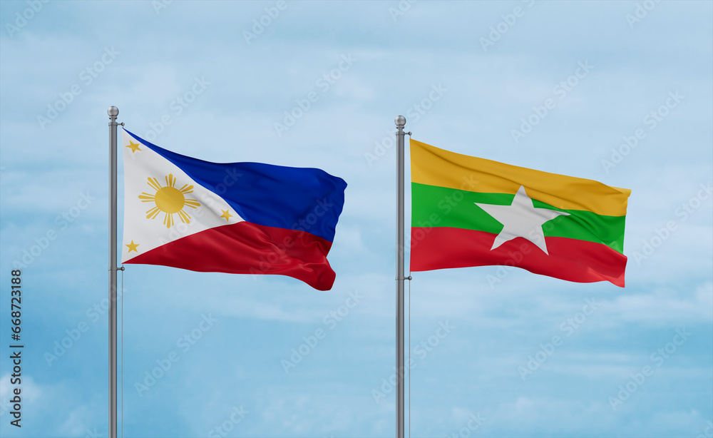 Myanmar and Philippines flags, country relationship concept Myanmar and Philippines flags, country relationship concept