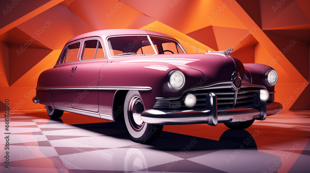 Fototapeta premium Old vintage car in a dreamlike landscape