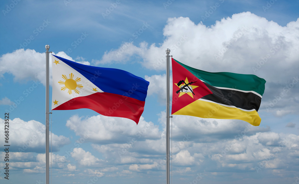 Mozambique and Philippines flags, country relationship concept Mozambique and Philippines flags, country relationship concept