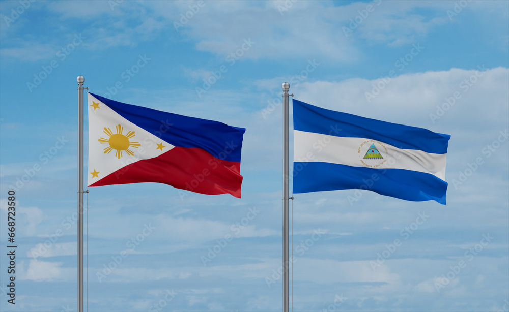 Nicaragua and Philippines flags, country relationship concept Nicaragua and Philippines flags, country relationship concept