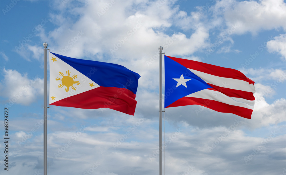 Puerto Rico and Philippines flags, country relationship concept