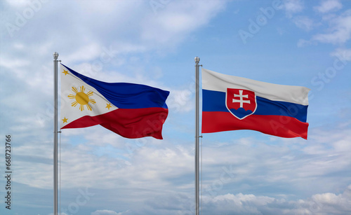 Photography Slovakia and Philippines flags, country relationship concept