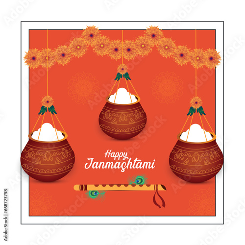 Happy janmashtami festival background with dahi handi design