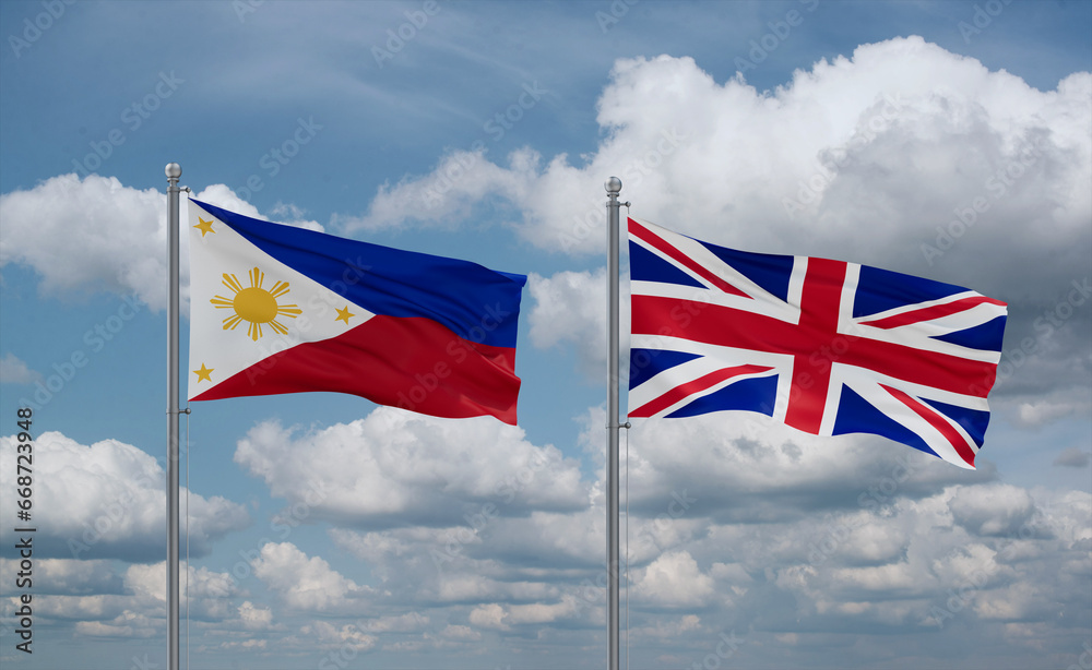 United Kingdom and Philippines flags, country relationship concept