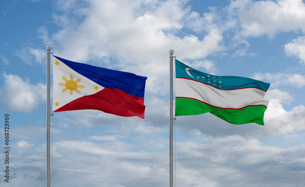 Uzbekistan and Philippines flags, country relationship concept Uzbekistan and Philippines flags, country relationship concept