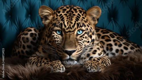 Majestic leopard looks directly into the camera photo