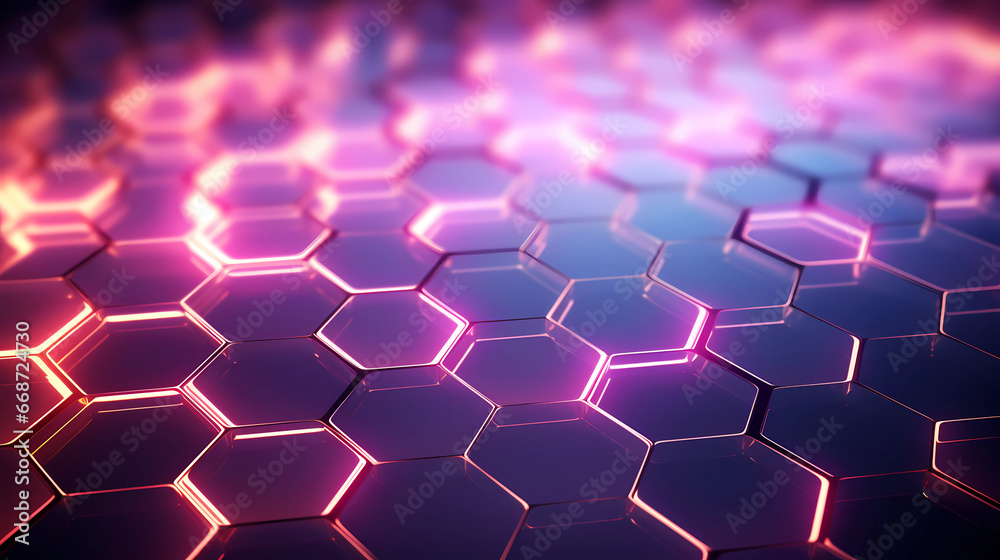 futuristic abstract background in hexagon pattern with glowing lights, wallpaper, sci-fi image