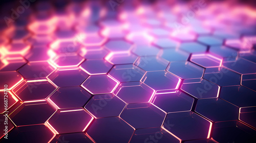 futuristic abstract background in hexagon pattern with glowing lights, wallpaper, sci-fi image