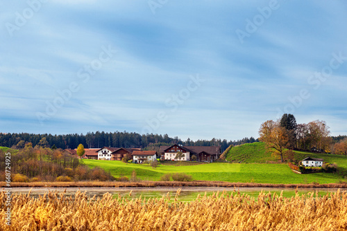 Autumn landscape - view of the Egglburg Lake near the town of Ebersberg, next to Munich, Bavaria, Germany photo