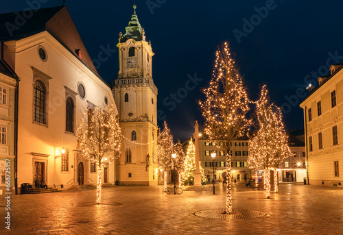 Christmas trees on the main market square in Bratislava - Slovakia photo