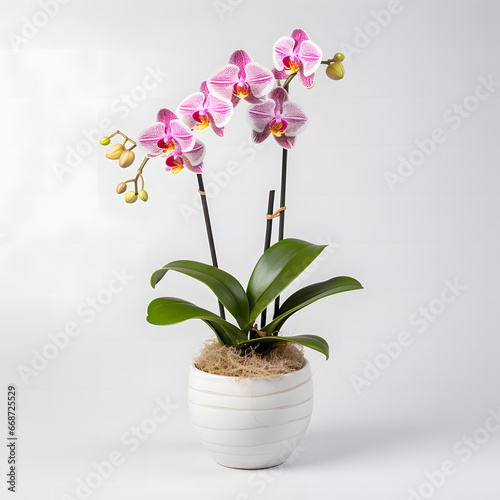 orchid in pot in white background 