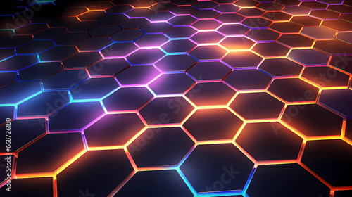 futuristic abstract background in hexagon pattern with glowing lights  wallpaper  sci-fi image