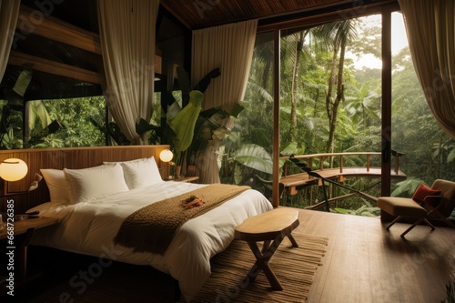 eco interior of hotel room in tropical forest © Dina
