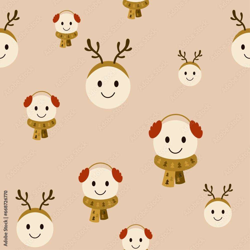 Retro Christmas smiley seamless pattern. Christmas digital paper