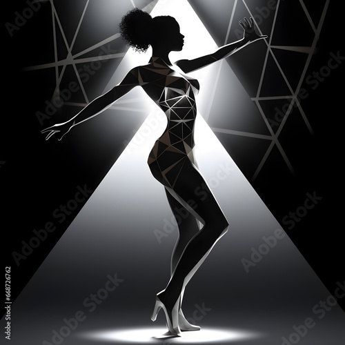 Silhouette of a female figure. Black and white color game. Emphasized light in a geometric shape photo