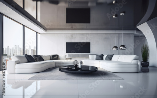 Beautiful spacious lounge. Luxury living. Modern interior design concept. © Allistair/Peopleimages - AI