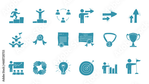 Hand drawn success business icon set. Success business career doodle flat icon collections.