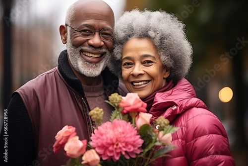 Happy afro senior couple in love. AI Generated. © Marcela Ruty Romero