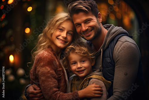 Happy family taking pictures together