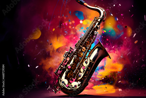 Saxophon-Groove  Klangexplosion auf einem lebendigen  bunten Hintergrund