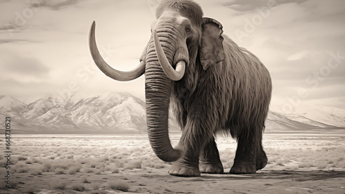 Black and white photo of an old mammoth