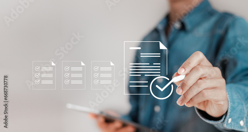Businessman sign electronic documents in digital documents, Signing contract to approve a business project, paperless document office. Electronic signature concept.
