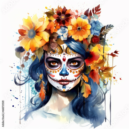 Dia de los Muertos. The day of the Dead. Woman with Day of the Dead makeup.