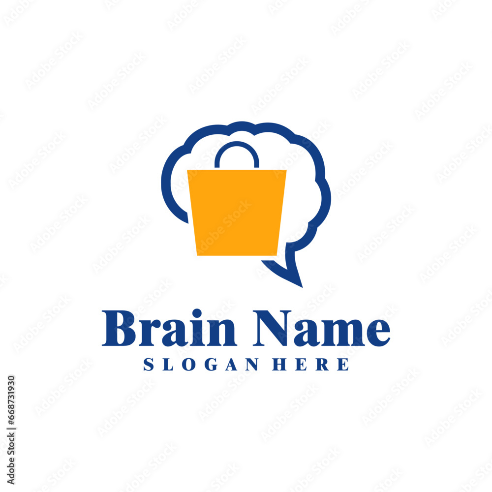 Shop Brain logo design vector. Creative Brain with Bag Shop logo concepts template Shop Brain logo design vector. Creative Brain with Bag Shop logo concepts template