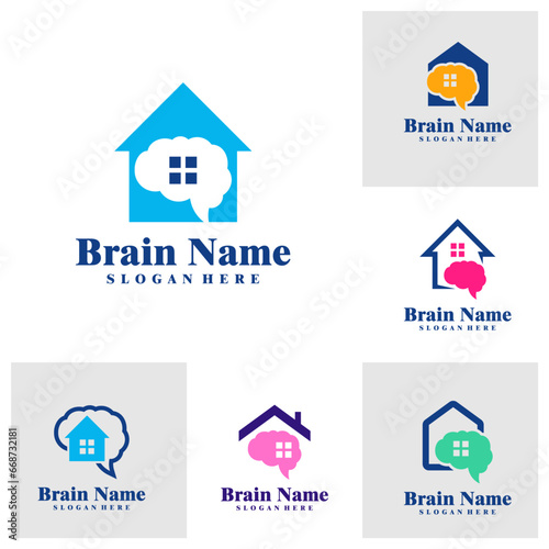 Set of House Brain logo design vector. Creative Brain with House logo concepts template