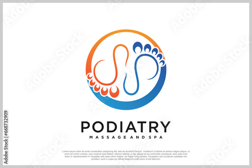 Reflexology logo design with podiatry and foot clinic unique concept Premium Vector