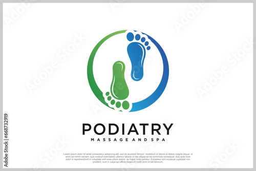 Reflexology logo design with podiatry and foot clinic unique concept Premium Vector